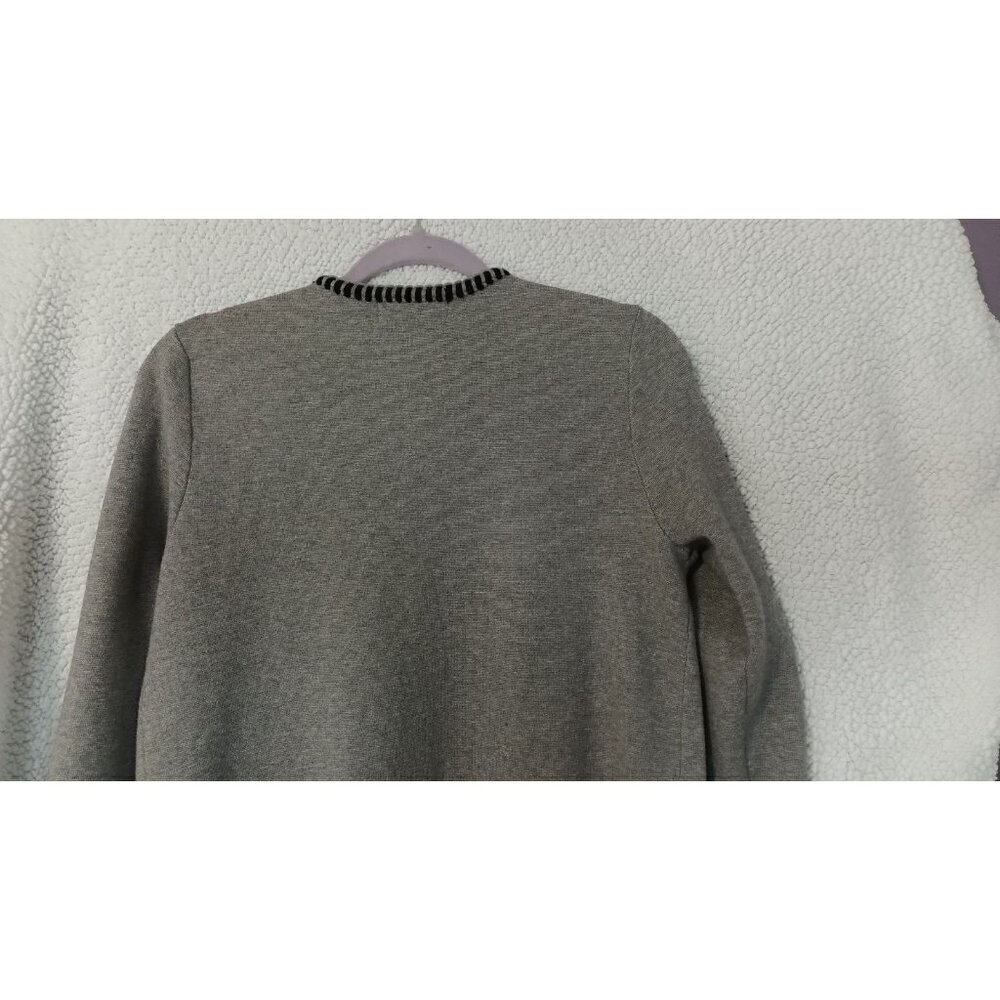 Magaschoni Open Front Cardigan Gray Black Trim Size S Long Midi Blazer Sweater - Picture 10 of 15